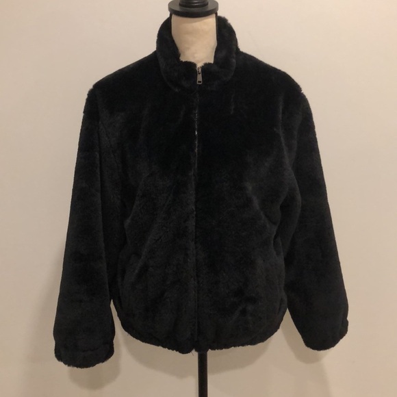 Cynthia Rowley black faux fur bomber jacket L super soft and mint condition - Picture 8 of 13
